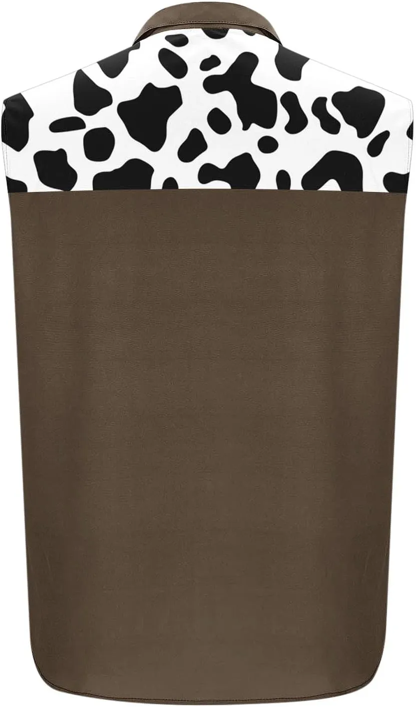 Men's Novelty Cow Printed Workout Casual Tank Top Casual Sleeveless Button Down Graphic Muscle Beach Shirts