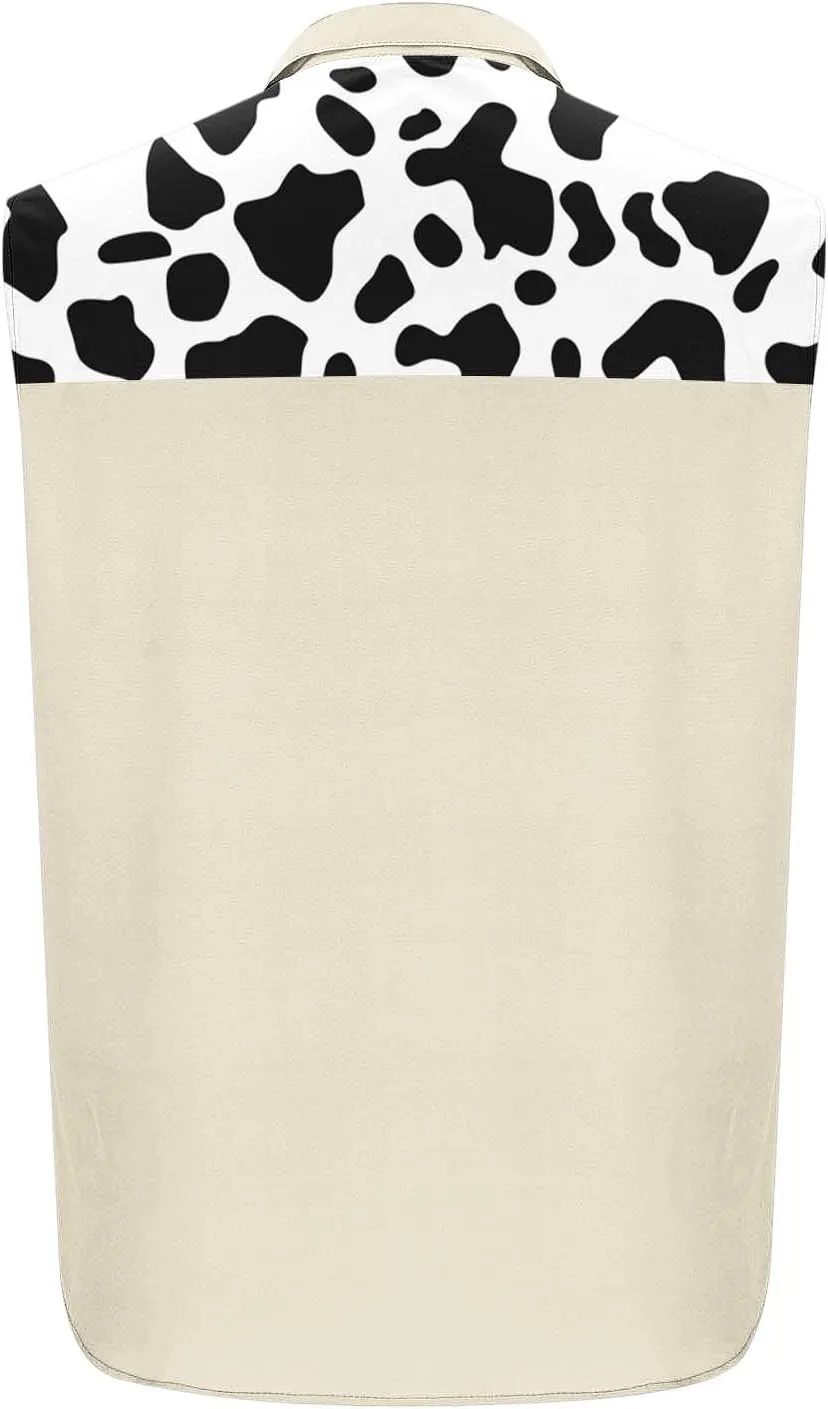 Men's Novelty Cow Printed Workout Casual Tank Top Casual Sleeveless Button Down Graphic Muscle Beach Shirts