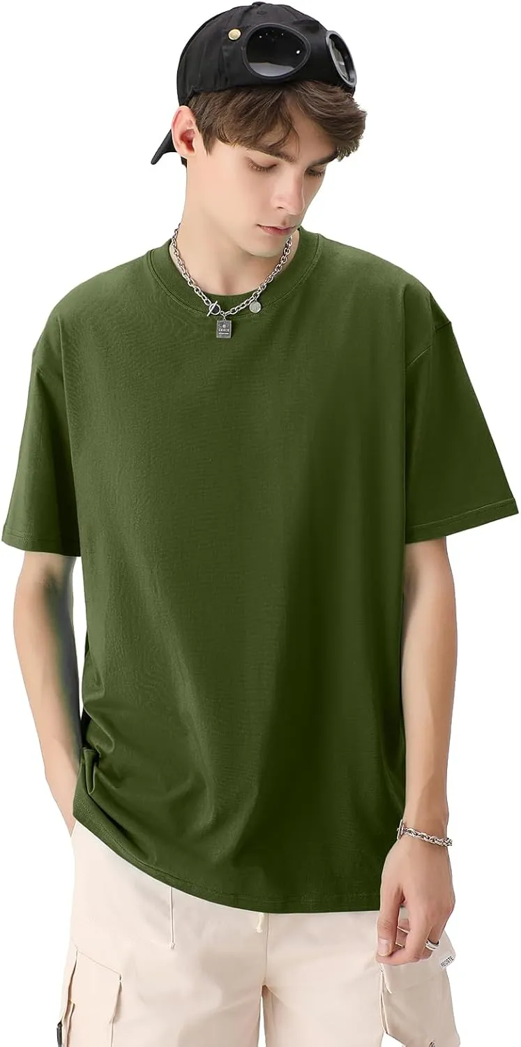 Men's Oversized T-Shirts Heavyweight Cotton Tee Crew Neck Short Sleeve T Shirts Loose Fit Basic Essential Soft Classic Tees
