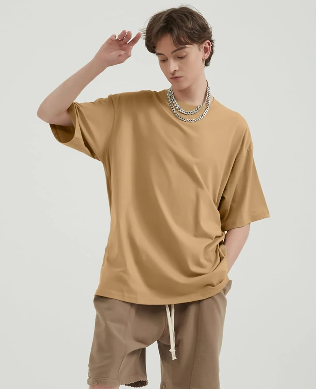 Men's Oversized T-Shirts Heavyweight Cotton Tee Crew Neck Short Sleeve T Shirts Loose Fit Basic Essential Soft Classic Tees