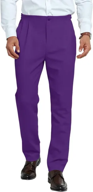 Mens Pleated Front Dress Pants Regular Fit Casual Slacks Elastic Waist Dress Pants