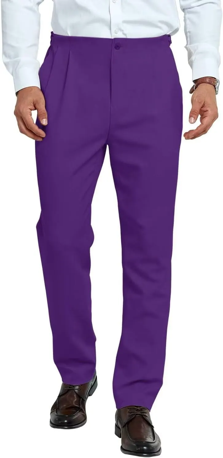 Mens Pleated Front Dress Pants Regular Fit Casual Slacks Elastic Waist Dress Pants