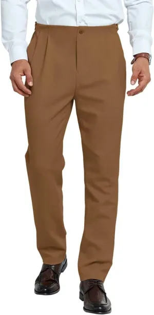 Mens Pleated Front Dress Pants Regular Fit Casual Slacks Elastic Waist Dress Pants