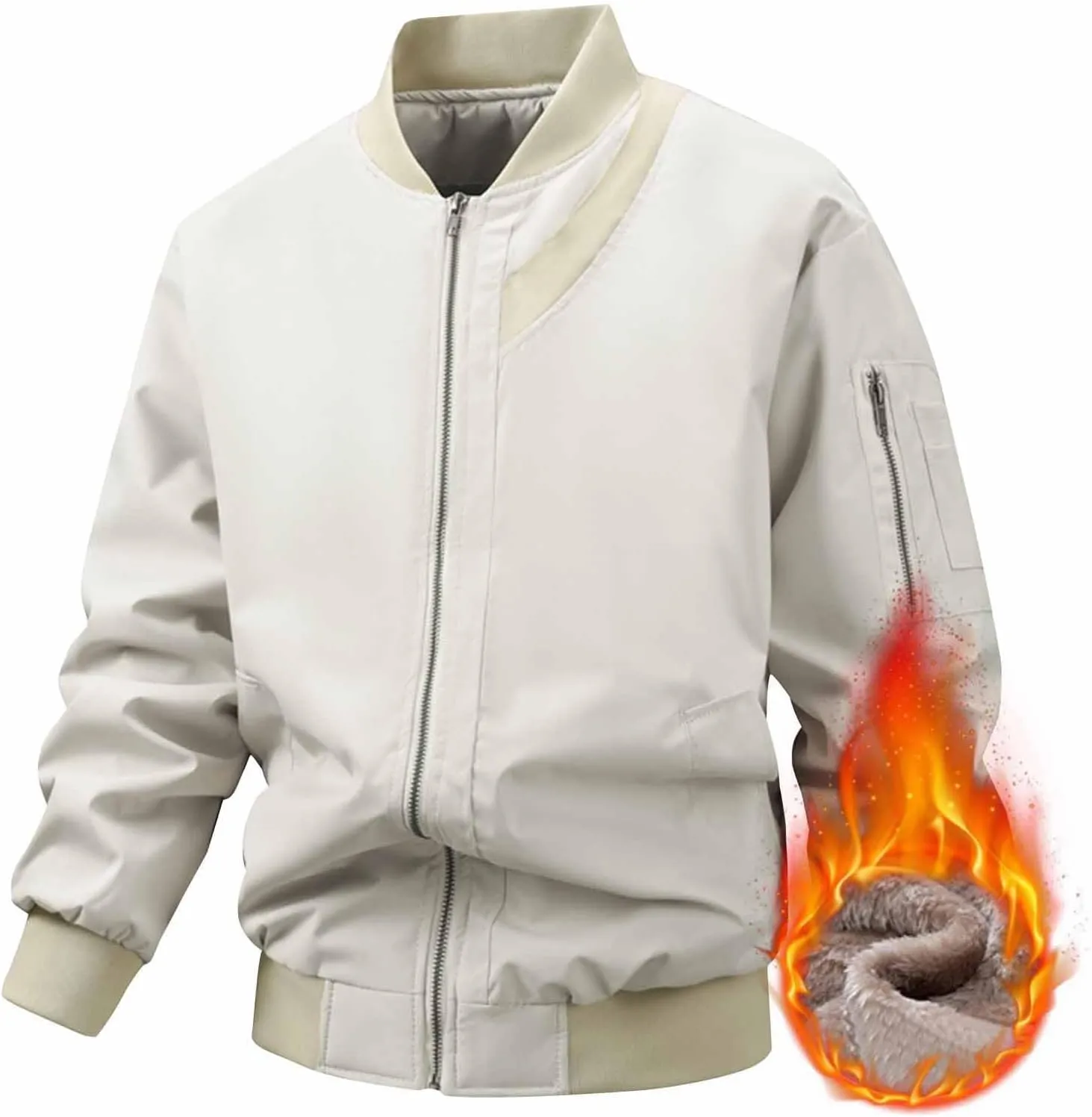 Mens Sherpa Fleece Lined Jacket Thick Winter Warm Coat Fashion Stand Collar Full Zip Bomber Jacket with Pockets