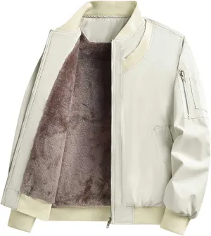 Mens Sherpa Fleece Lined Jacket Thick Winter Warm Coat Fashion Stand Collar Full Zip Bomber Jacket with Pockets