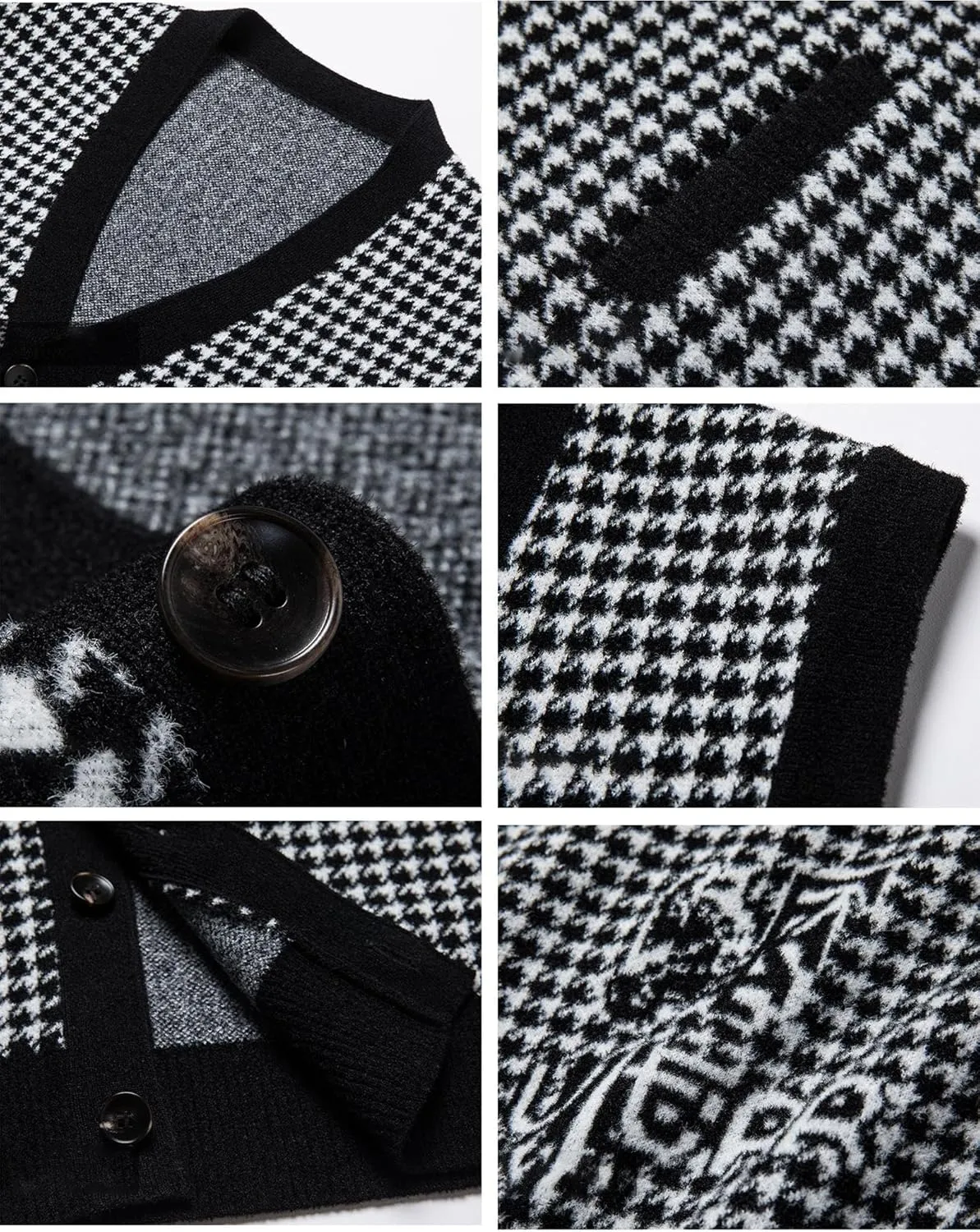 Mens Sleeveless Sweater Vests Check V-Neck Knitwear Pullover Button Down Cardigan Vest with Pockets