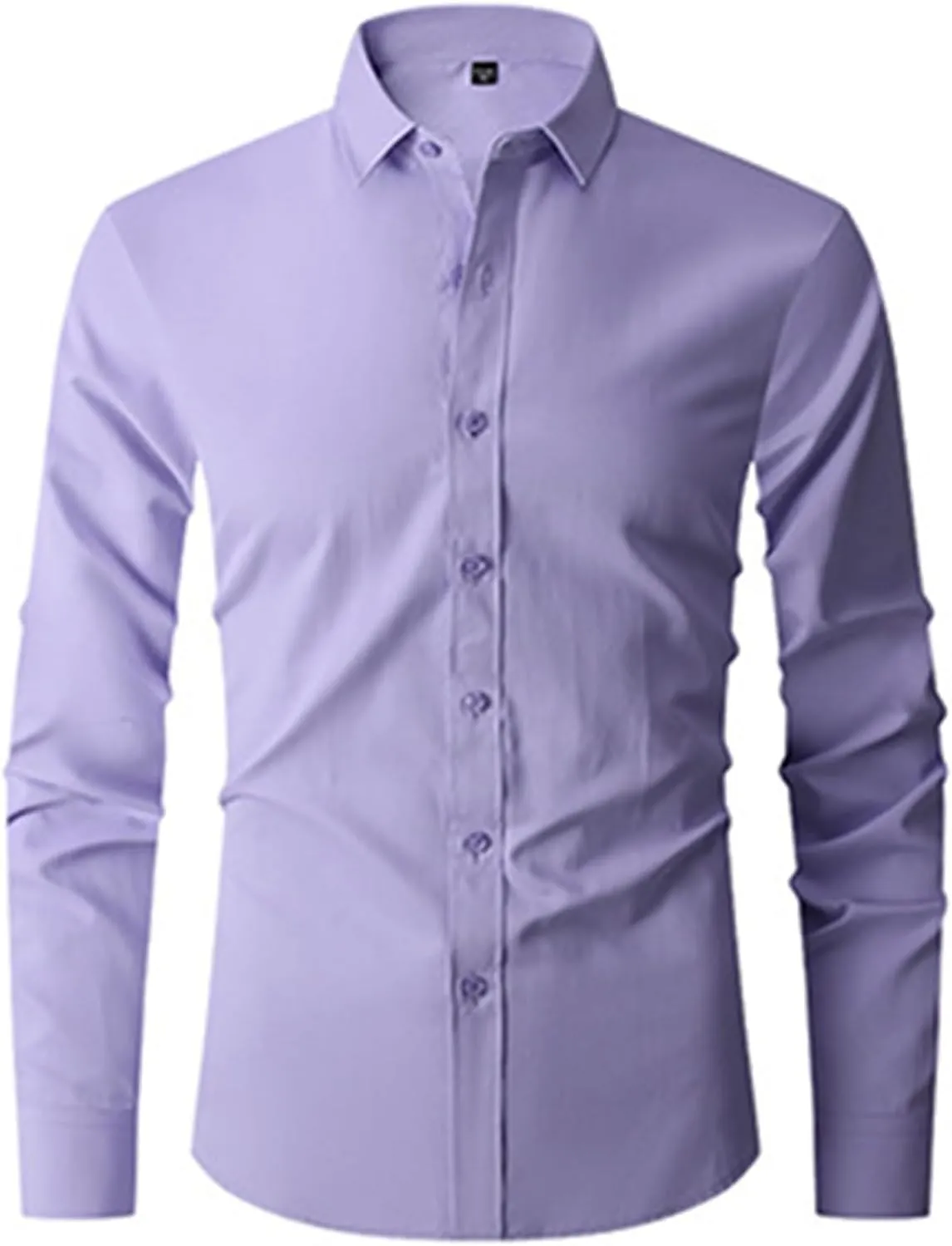 Men's Solid Dress Shirt Long Sleeve Wrinkle Free Button Down Stretch Business Meetings Top Slim Fit Work Casual Shirt