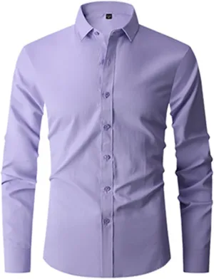 Men's Solid Dress Shirt Long Sleeve Wrinkle Free Button Down Stretch Business Meetings Top Slim Fit Work Casual Shirt