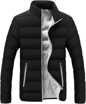 Mens Stand Up Collar Padded Jacket Big and Tall Puffer Coat with Zipper Pockets Heavyweight Winter Coats Hiking Jacket