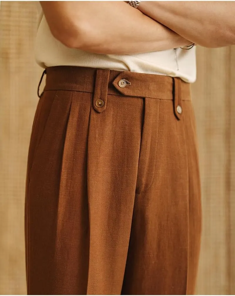 Mens Summer Linen Blend Dress Pants Vintage Modern Fit Suit Linen Pants Lounge Trousers
