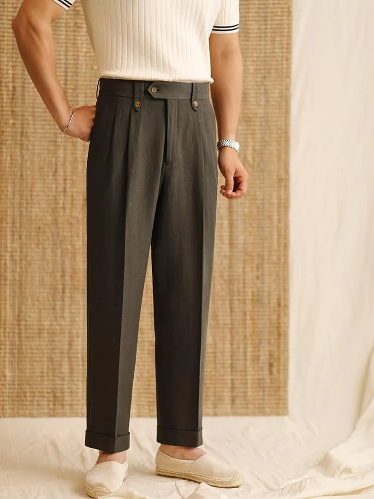 Mens Summer Linen Blend Dress Pants Vintage Modern Fit Suit Linen Pants Lounge Trousers