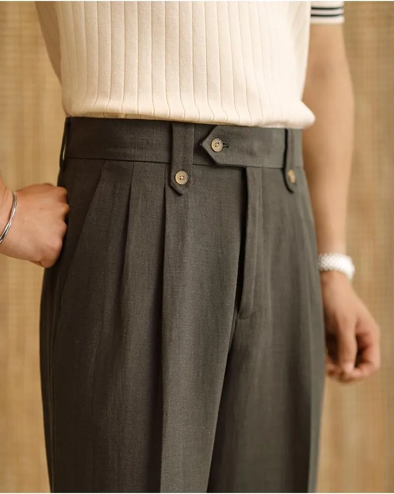 Mens Summer Linen Blend Dress Pants Vintage Modern Fit Suit Linen Pants Lounge Trousers