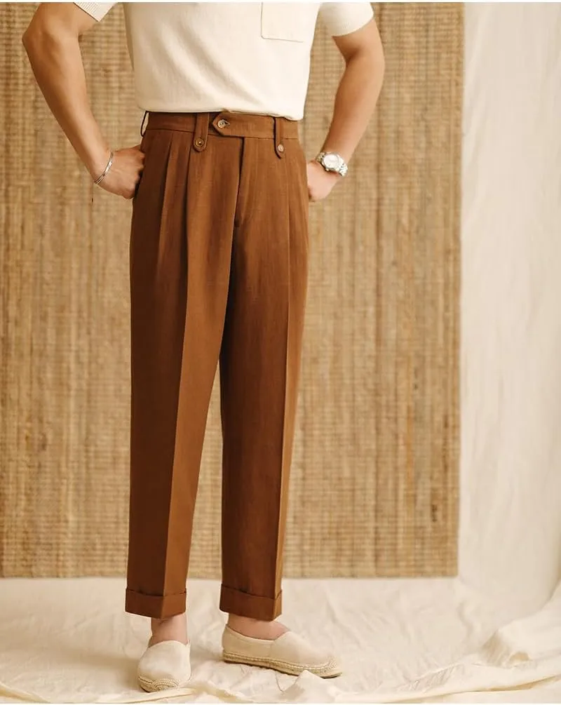 Mens Summer Linen Blend Dress Pants Vintage Modern Fit Suit Linen Pants Lounge Trousers