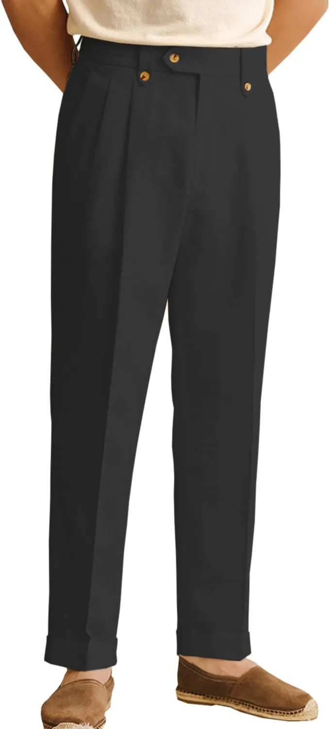 Mens Summer Linen Blend Dress Pants Vintage Modern Fit Suit Linen Pants Lounge Trousers