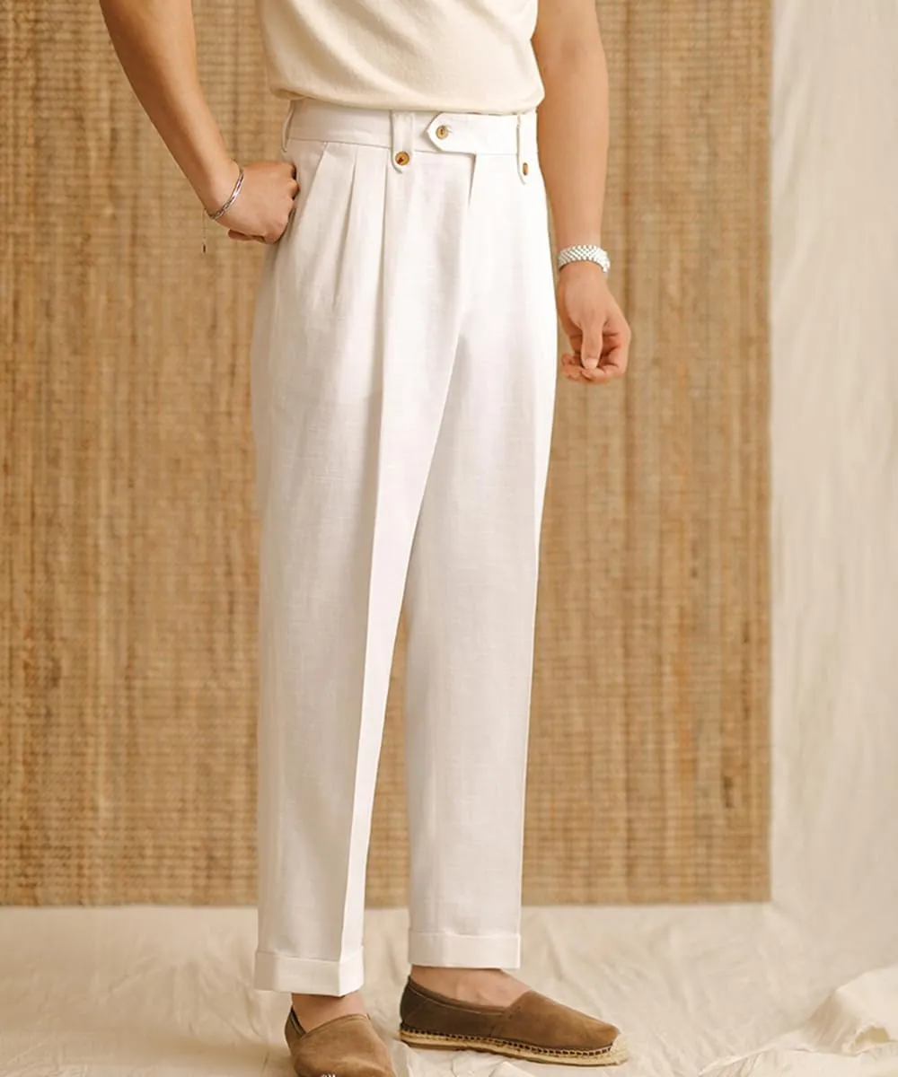Mens Summer Linen Blend Dress Pants Vintage Modern Fit Suit Linen Pants Lounge Trousers