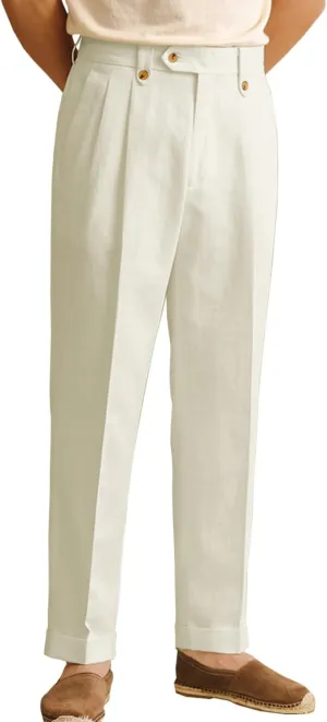 Mens Summer Linen Blend Dress Pants Vintage Modern Fit Suit Linen Pants Lounge Trousers