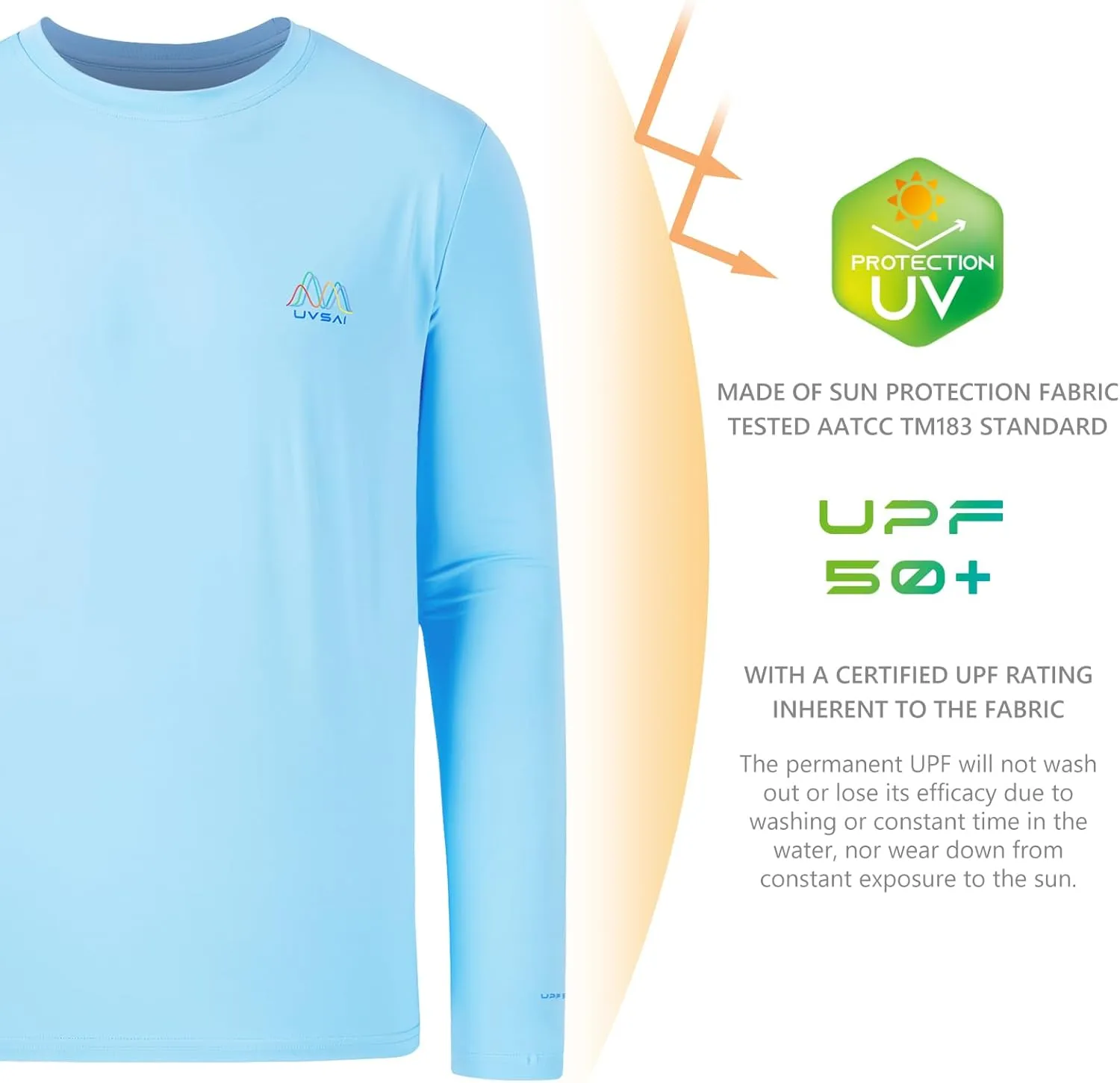 Men’s UPF 50  Long Sleeve Performance T-Shirts Permanent UV Protective Quick Dry for Everyday Hiking Fishing Beach