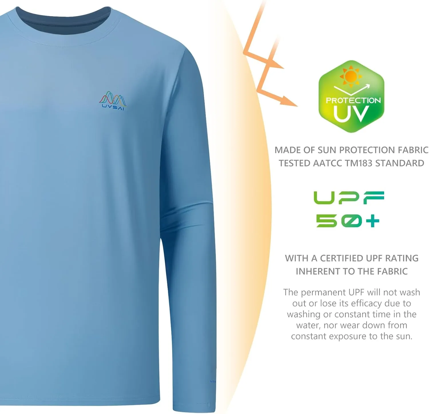 Men’s UPF 50  Long Sleeve Performance T-Shirts Permanent UV Protective Quick Dry for Everyday Hiking Fishing Beach