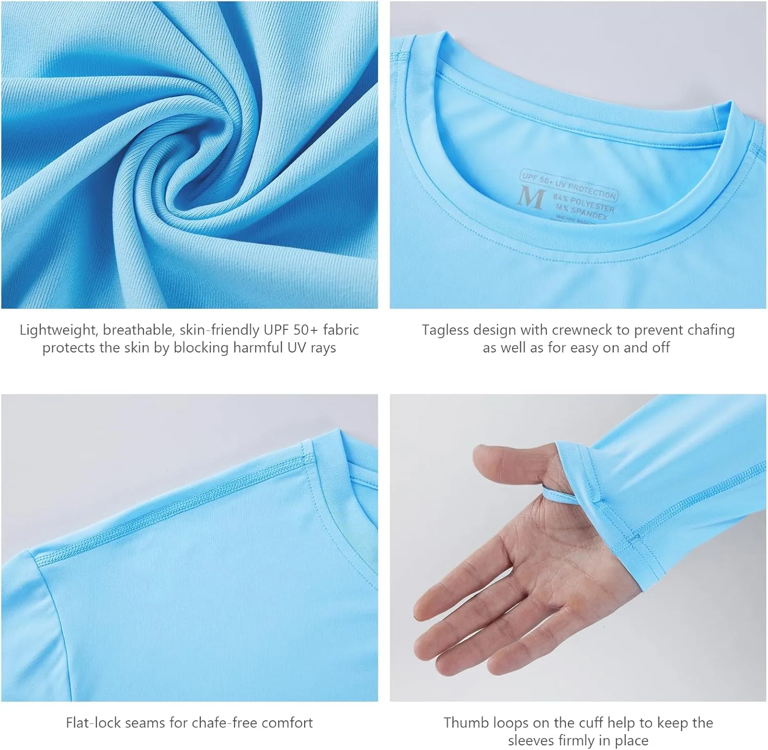 Men’s UPF 50  Long Sleeve Performance T-Shirts Permanent UV Protective Quick Dry for Everyday Hiking Fishing Beach