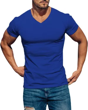 Men's V Neck T Shirt Solid Color Quick Dry Outdoor Performance Tee Short Sleeve Hiking Camping Training Vacation Summer Top