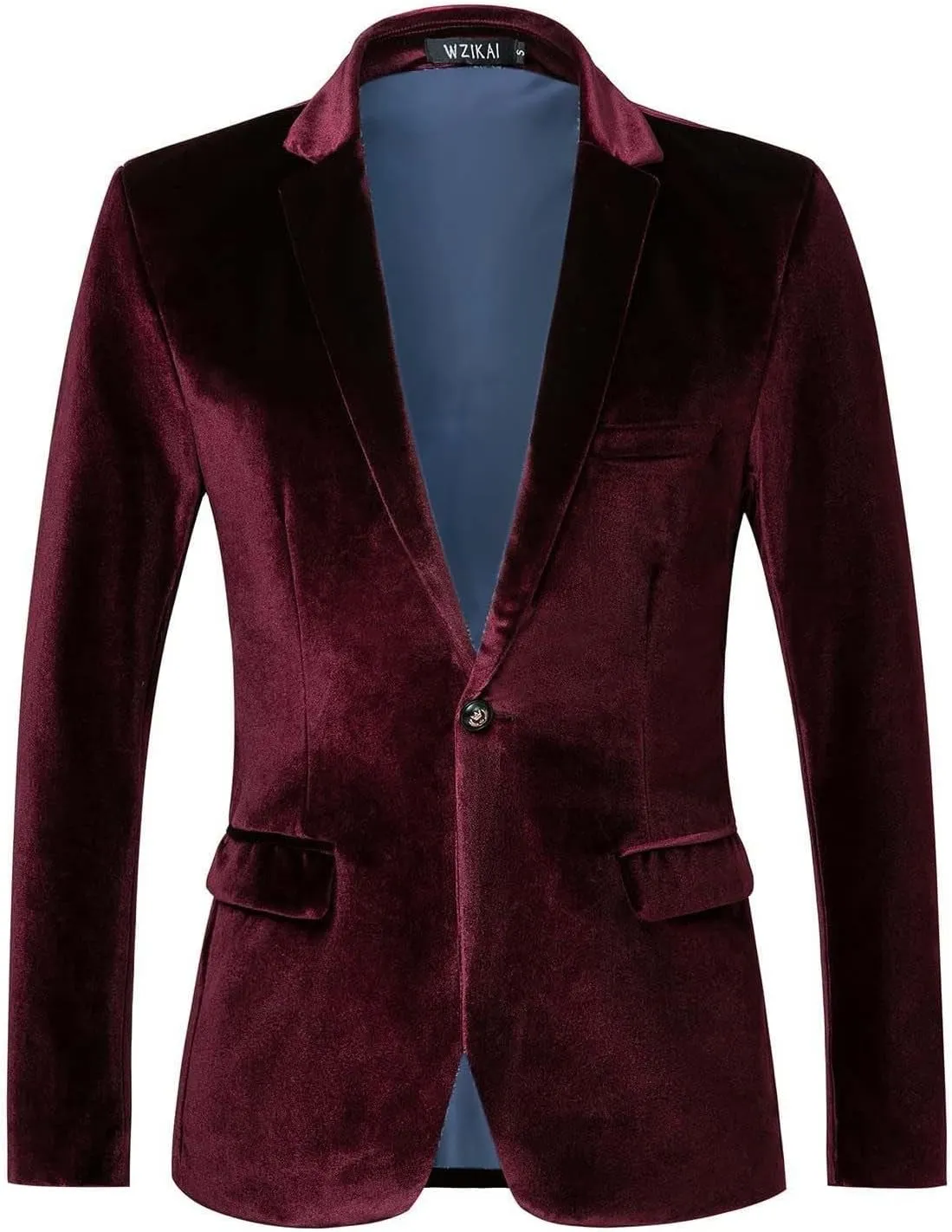 Mens Velvet Blazer One Button Slim Fit Casual Sport Coat Long Sleeve Suit Jacket Dinner Party Prom Wedding Tuxedo