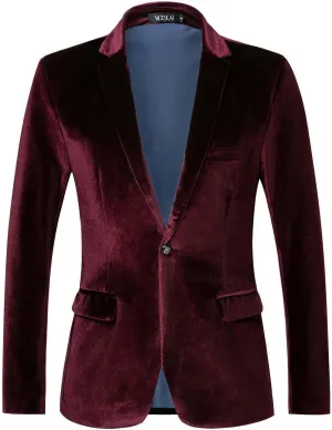 Mens Velvet Blazer One Button Slim Fit Casual Sport Coat Long Sleeve Suit Jacket Dinner Party Prom Wedding Tuxedo