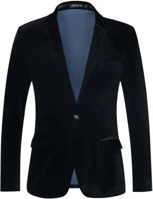 Mens Velvet Blazer One Button Slim Fit Casual Sport Coat Long Sleeve Suit Jacket Dinner Party Prom Wedding Tuxedo