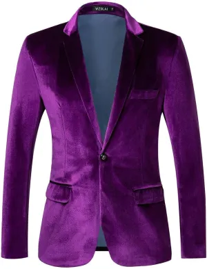 Mens Velvet Blazer One Button Slim Fit Casual Sport Coat Long Sleeve Suit Jacket Dinner Party Prom Wedding Tuxedo