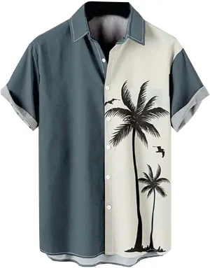 Men's Vintage Bowling Shirt Hipster Short Sleeve Button Down Hawaiian Shirts Big and Tall Summer Beach Casual Shirts