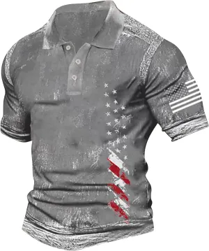 Men's Vintage USA Flag Polo Shirt Short Sleeve Quick Dry American Flag Printed Graphic Split Color Patriotic Shirts