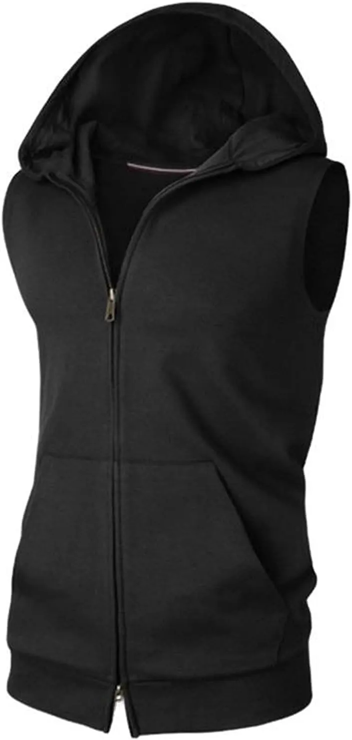 Men's Workout Hooded Tank Tops Sports Full Zip Training Sleeveless Gym Hoodies Bodybuilding Cut Off Muscle Shirts
