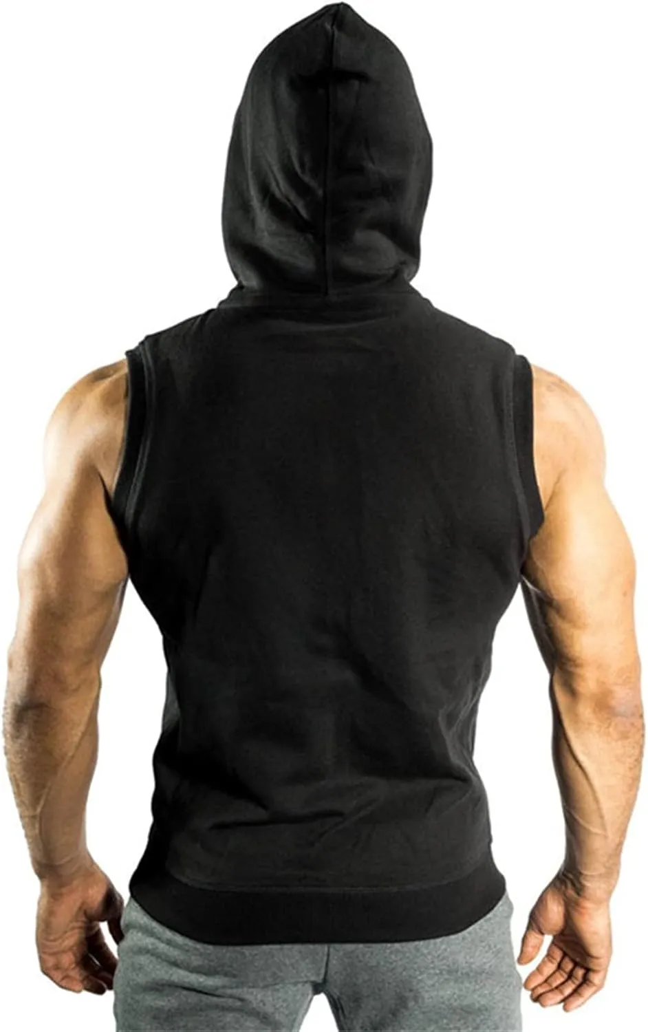 Men's Workout Hooded Tank Tops Sports Full Zip Training Sleeveless Gym Hoodies Bodybuilding Cut Off Muscle Shirts