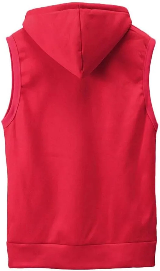 Men's Zip Up Sleeveless Hoodie Workout Cotton Fleece Cut Off Sweatshirt Pockets Drawstring Solid Sports T-Shirts