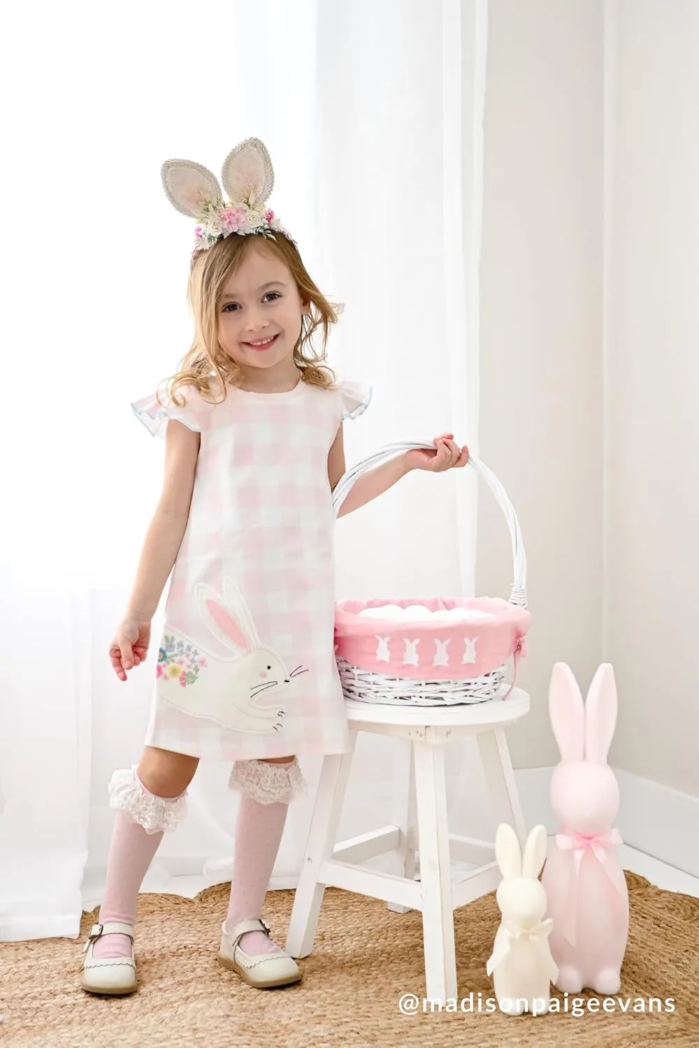 Mud Pie Baby Girls Bunny Check Tshirt Dress
