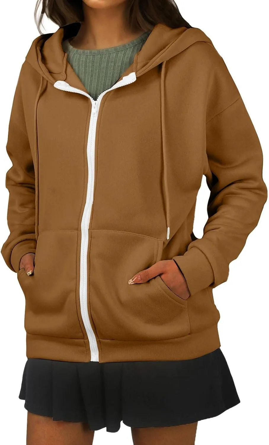 Oversized Hoodies for Women Zip Up Lightweight Long Sleeve Jackets Drawstring Y2K Sweatshirt Kangaroo Pocket