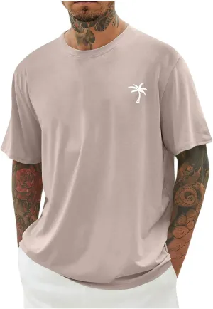Oversized T Shirts for Man Palm Tree Printed Short Sleeve Summer Beach Tops Crewneck Casual Basic Hawaiian Tees