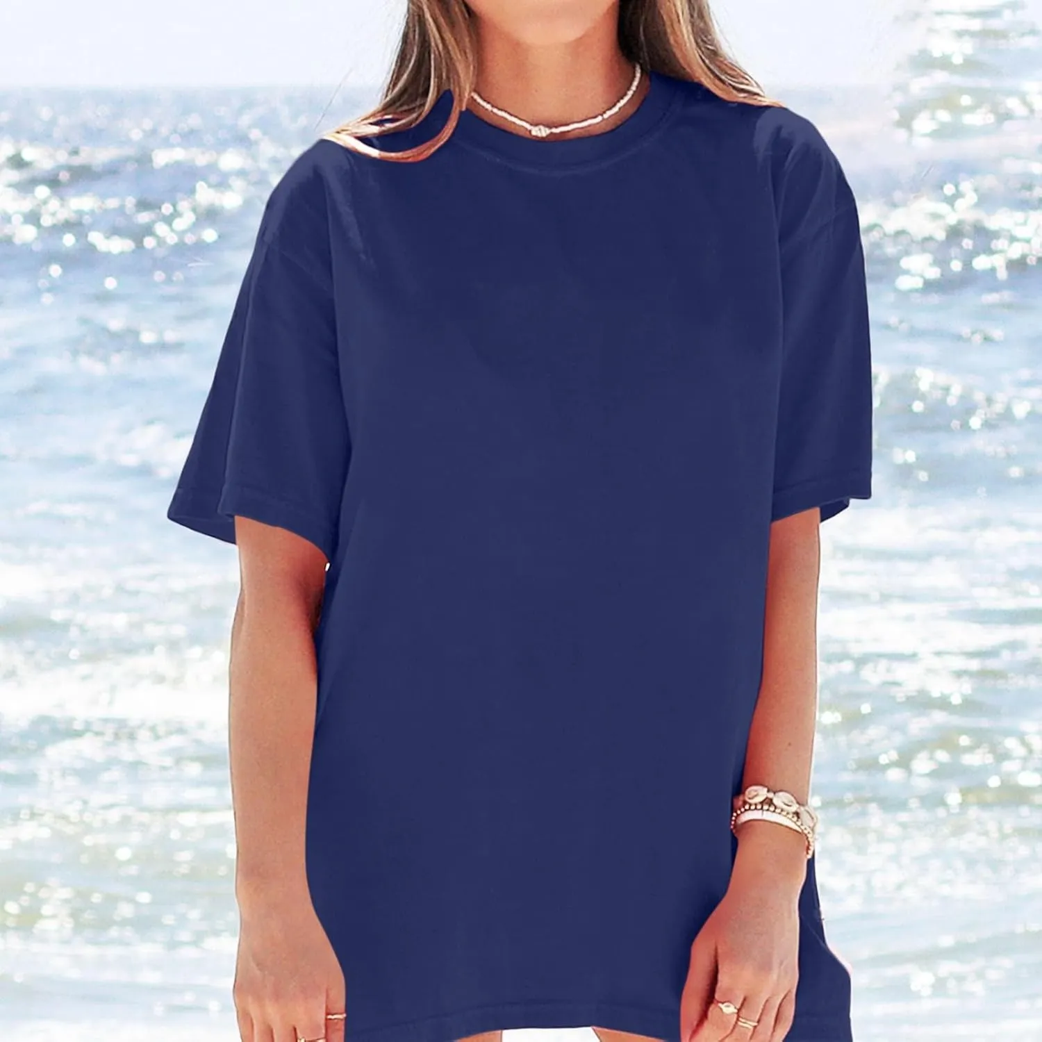 Oversized Tshirts for Women Basic Solid Loose Fit Casual Tops Crewneck Short Sleeve Summer Tees