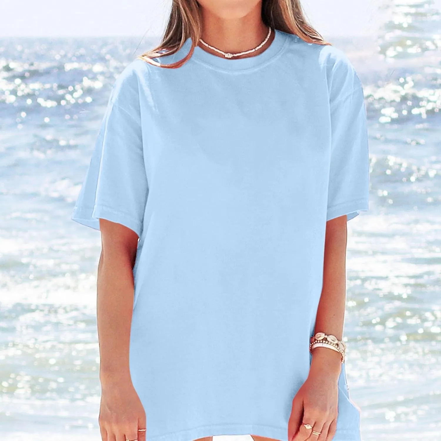 Oversized Tshirts for Women Basic Solid Loose Fit Casual Tops Crewneck Short Sleeve Summer Tees