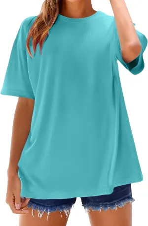Oversized Tshirts for Women Basic Solid Loose Fit Casual Tops Crewneck Short Sleeve Summer Tees