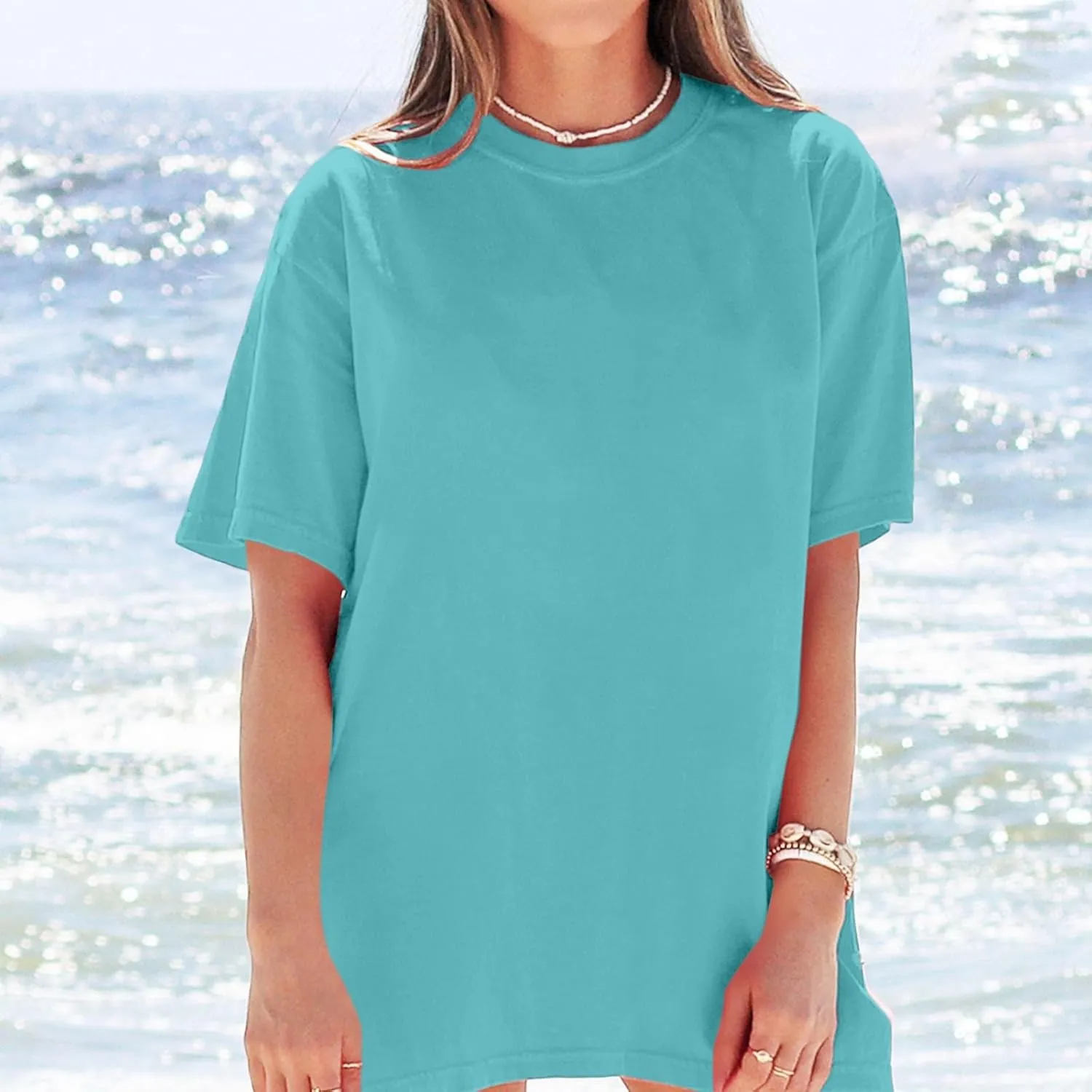 Oversized Tshirts for Women Basic Solid Loose Fit Casual Tops Crewneck Short Sleeve Summer Tees