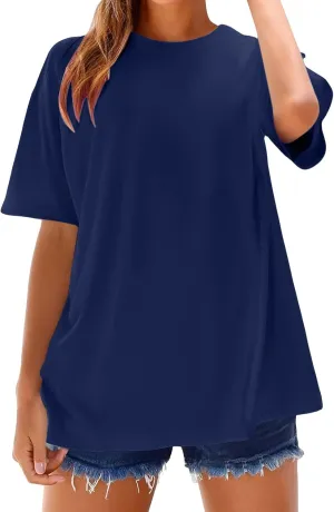 Oversized Tshirts for Women Basic Solid Loose Fit Casual Tops Crewneck Short Sleeve Summer Tees
