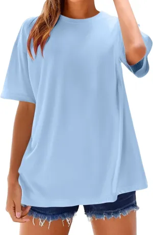 Oversized Tshirts for Women Basic Solid Loose Fit Casual Tops Crewneck Short Sleeve Summer Tees