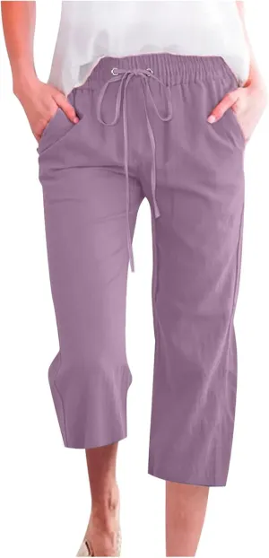 Pants for Women Fall Summer Linen Loose Fit Ruched Striped Straight Leg Pants Women 2025 Y2K