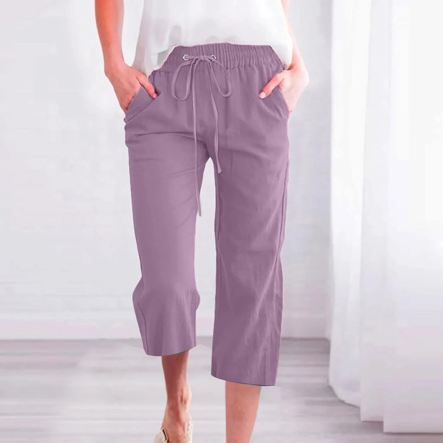 Pants for Women Fall Summer Linen Loose Fit Ruched Striped Straight Leg Pants Women 2025 Y2K