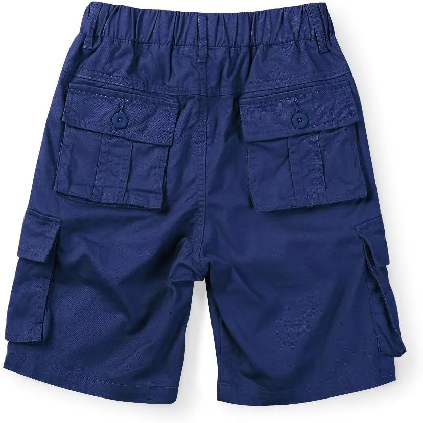 Phorecys Boys & Men's Cotton Pull on Cargo Shorts Solid Color Casual Summer Shorts 6-Pockets