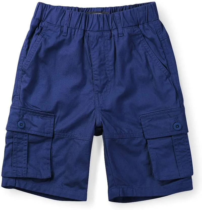 Phorecys Boys & Men's Cotton Pull on Cargo Shorts Solid Color Casual Summer Shorts 6-Pockets