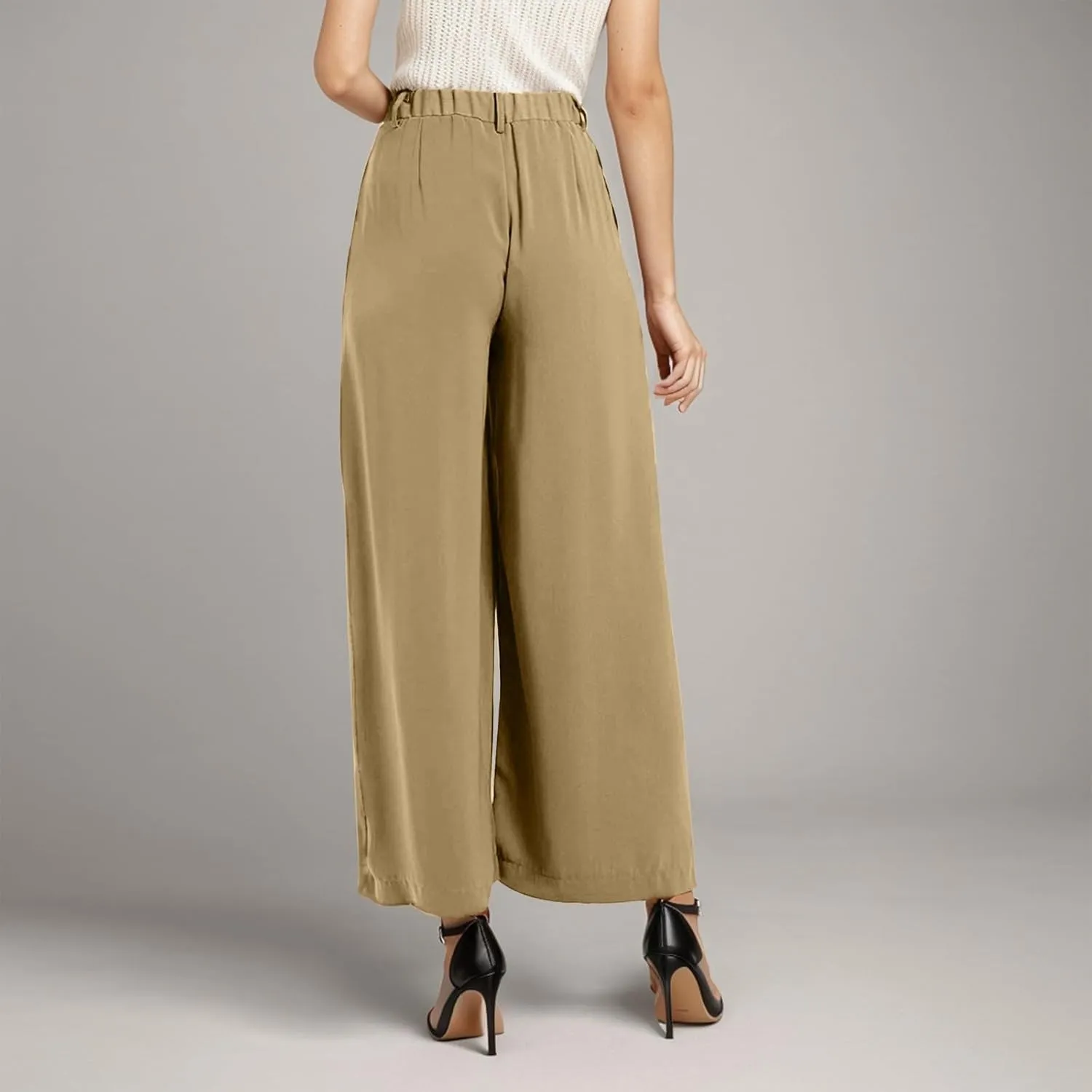 Plus Size Wide Leg Pants with Pockets Flowy Summer Palazzo High Waist Elastic Lounge Trouser Straight Wide Leg Pants