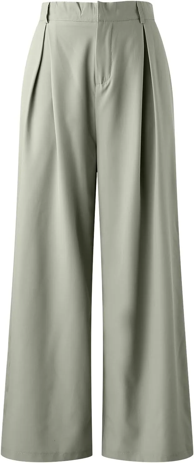 Plus Size Wide Leg Pants with Pockets Flowy Summer Palazzo High Waist Elastic Lounge Trouser Straight Wide Leg Pants