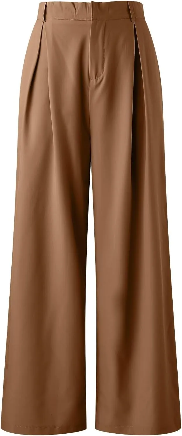 Plus Size Wide Leg Pants with Pockets Flowy Summer Palazzo High Waist Elastic Lounge Trouser Straight Wide Leg Pants