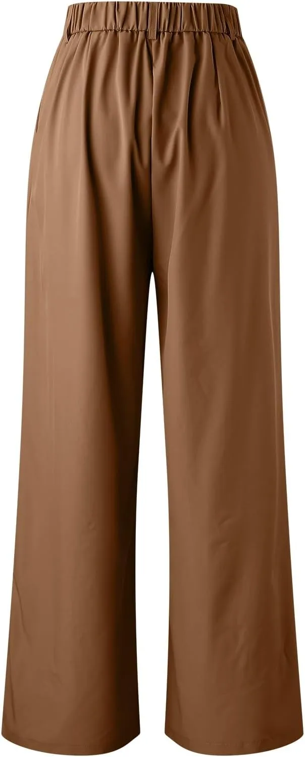 Plus Size Wide Leg Pants with Pockets Flowy Summer Palazzo High Waist Elastic Lounge Trouser Straight Wide Leg Pants